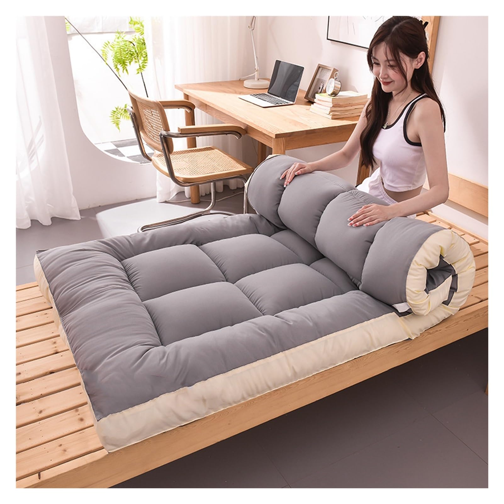 Meiiron Japanese Tatami Futon Mattress, Floor Mattress Quilted Bed Mattress Topper, Folding Sleeping Pad Breathable Floor Lounger Guest Bed for Camping Couch(Style 4,150x200cm)