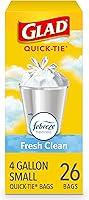 Glad 4 Gallon Small Trash Bags with Febreze Fresh Clean Scent, Quick-Tie OdorShield Garbage Bags, 26 Count