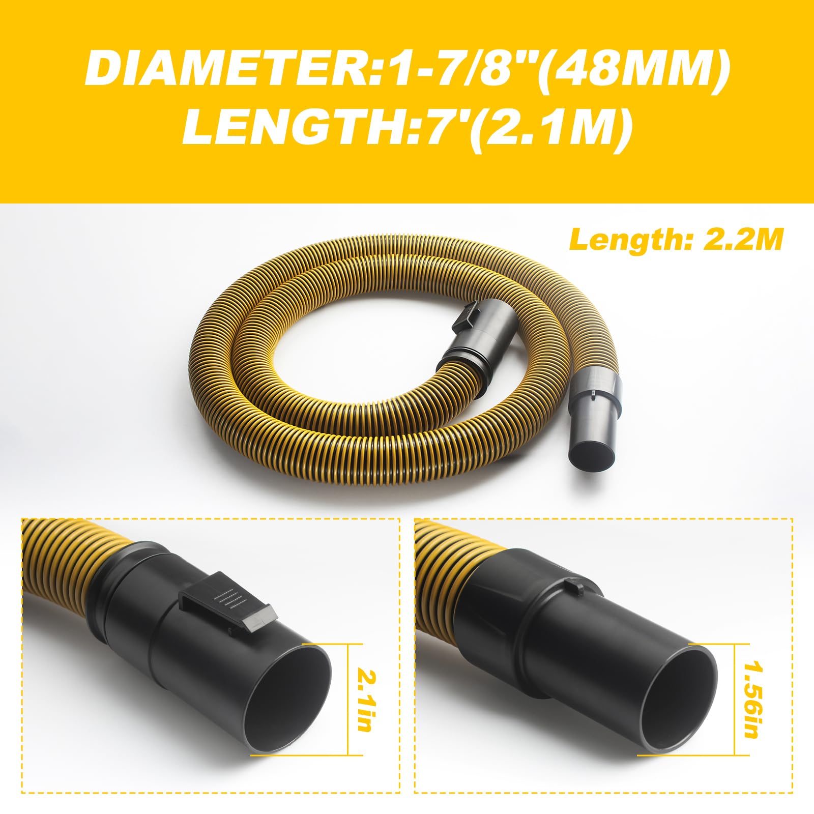 Manguera de aspiradora para aspiradora húmeda y seca DXVA19-2500 de 1.9 pulgadas, 7 pies | Se adapta a la manguera de vacío DEWALT de 1.9 pulgadas y 7 pies para manguera duradera de vacío DEWALT de 6 a 10 galones