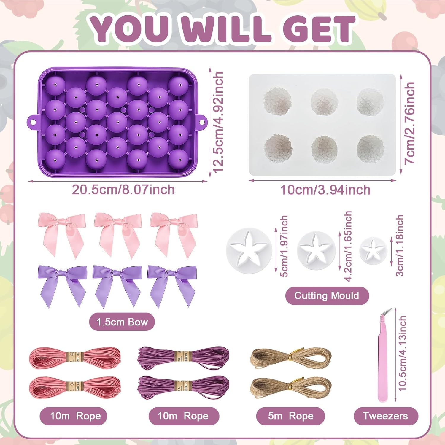 JAOJAO Grape Soap Mould DIY Grape Soap Making Kit Includes Two Silicone Mould Cutting Mould and Decorative Accessories for Soap Making Gift (Without Soaps)
