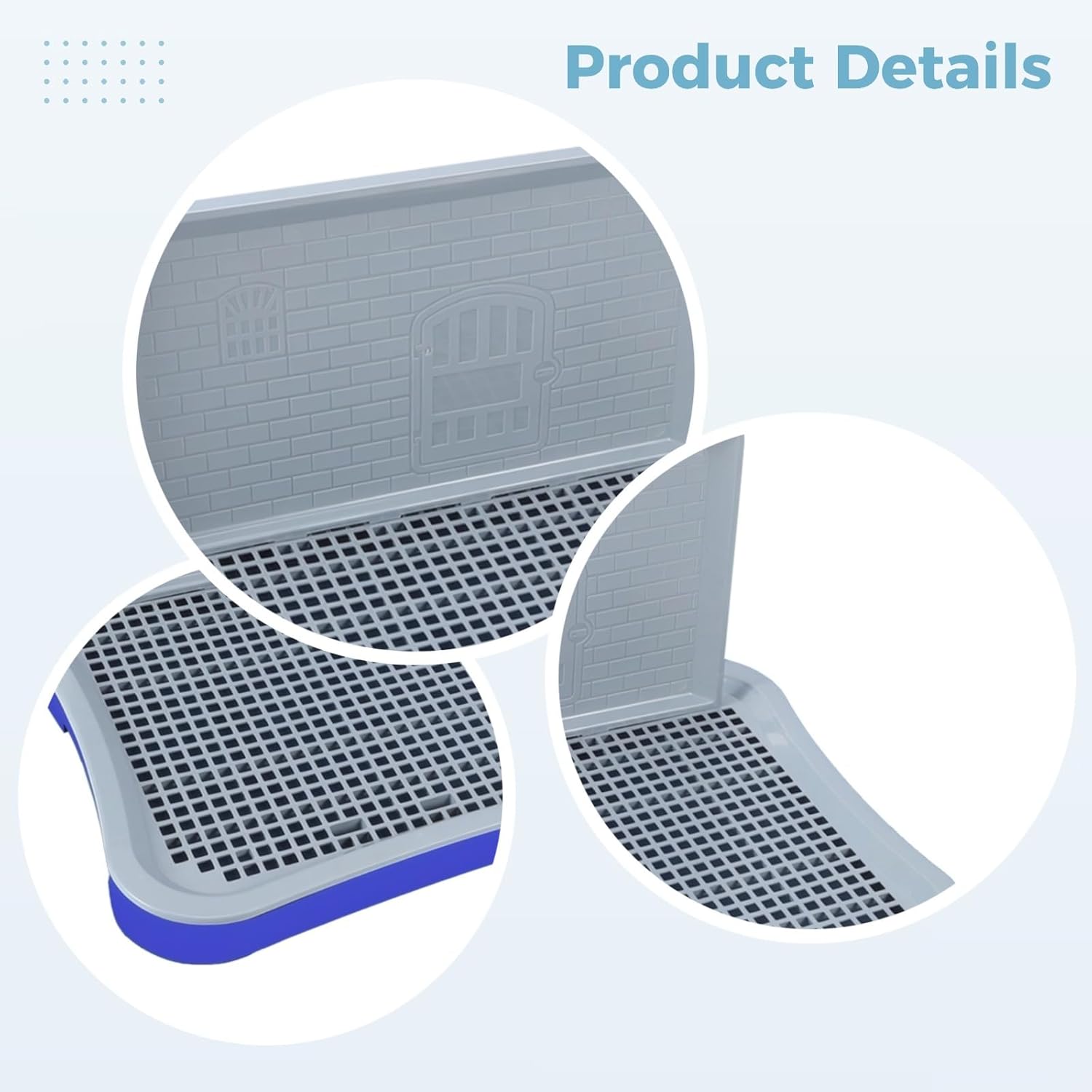 Generic Dog Toilet with Wall, 20.1 X 15.6 in / 51 X 39.5 Cm Indoor Potty Tray, Abs Puppy Training Pad Holder, Removable Post, Quick-Draining Grate for Small Medium Dogs, Blue-Gray