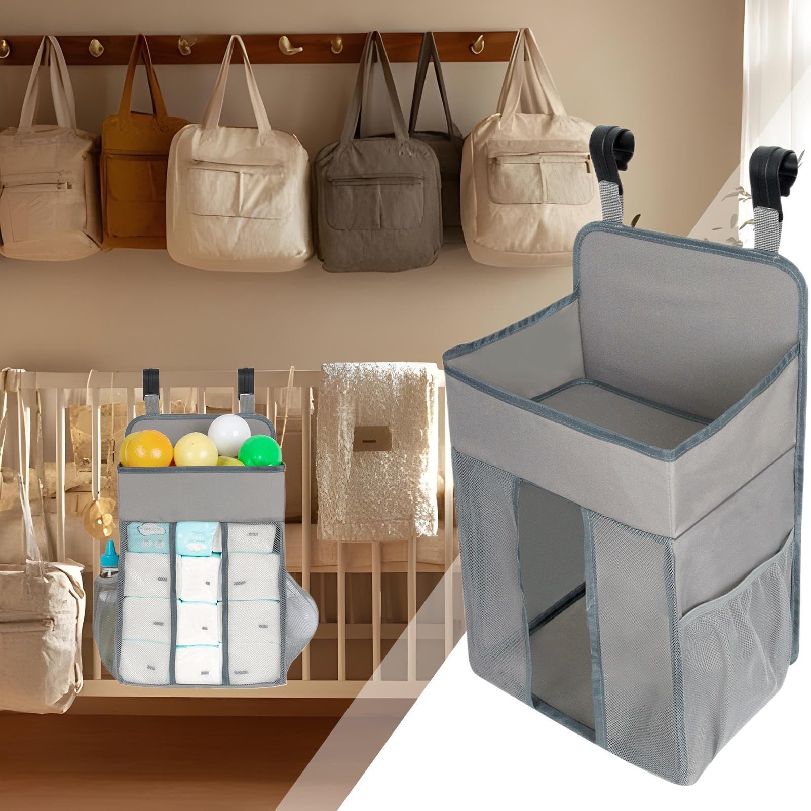 Cesta de pañales, organizador portátil de pañales, cesta de bebé que ahorra espacio, apilador de pañales colgante para guardería, hogar y viajes, ideal para padres