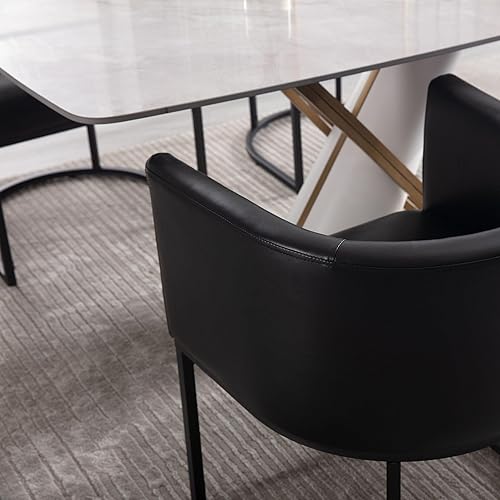 Miniatura 8 de Juego de 4 sillas de comedor modernas tapizadas de cuero con brazos, sillas de cocina y comedor, sillas de cubo de 18.5 pulgadas de ancho para Cuero