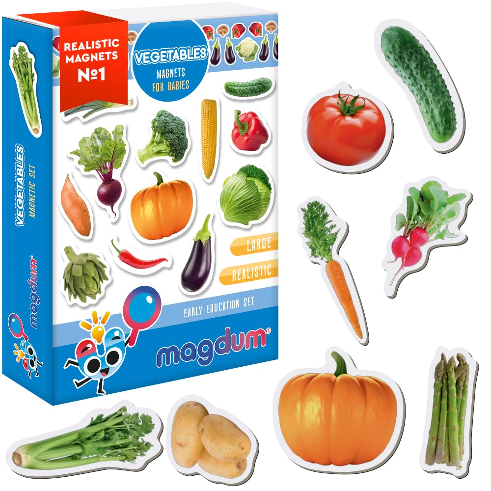 Fridge Magnets for Kids MAGDUM Vegetables Magnets Kids - 25 Large Kids Fridge Magnets - Fridge Magnets for Toddlers - Kids Games - Magnets Toys - Toddler Magnet Toys Baby Preschool Toys Magnetic Toys