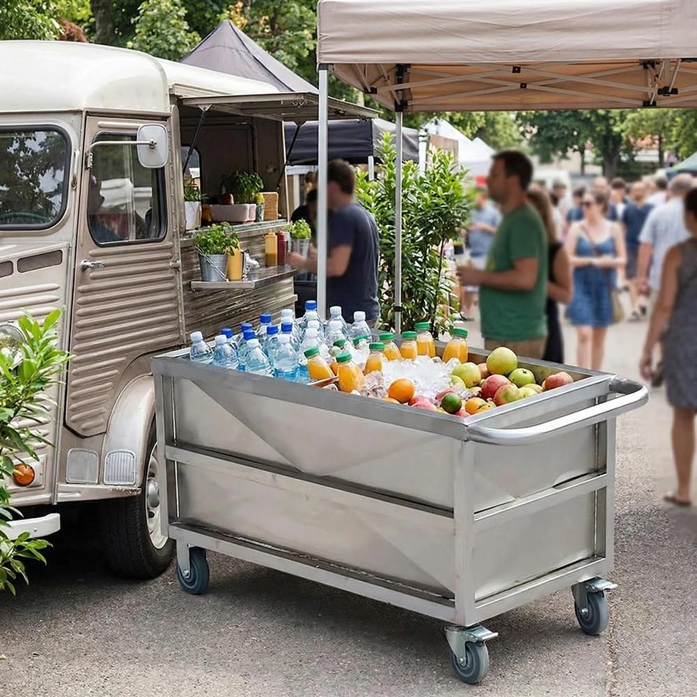 Carrello multiuso in acciaio inossidabile resistente con ruote, carrello commerciale mobile per serbatoio dell'acqua per la preparazione degli alimenti e uso della cucina del ristorante