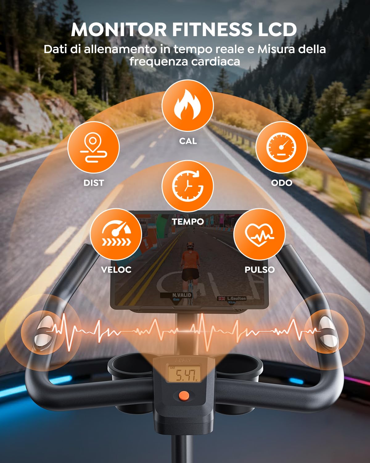 Cyclette da Casa, Cyclette per Casa con App, Ultra Silenziosa, Design Ergonomico, 100 Livelli di Resistenza, Frequenza Cardiaca, Portaborraccia e Supporto per Manubri, Capacità 160 kg