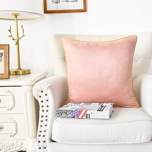 Miniatura 4 de CaliTime Juego de 2 fundas de cojín decorativas de gamuza sintética súper suaves con borde dorado con ribete dorado para sofá, cama, sofá, granja,