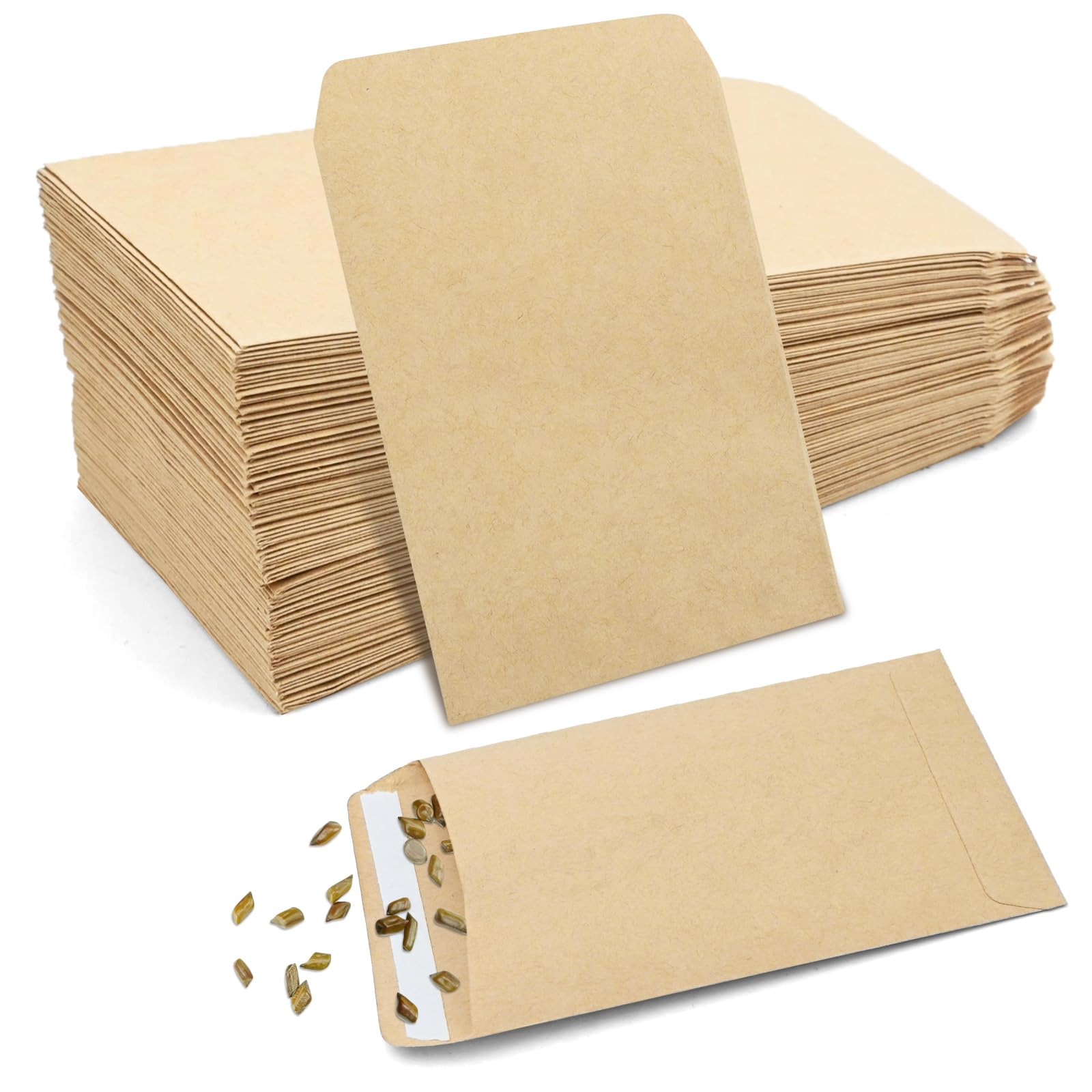 Buste per Semi Kraft da 100 Pezzi, Autosigillanti in Carta Kraft per Conservare Piccoli Oggetti