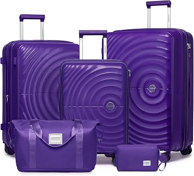 LARVENDER Luggage Sets 5 Piece Set Suitcase Hardshell Expandable Carry On | ABS+PC, Suitcase Set for Women, Spinner Wheels, Durability, Lightweight, Telescopic Handle, Family Travel Luggage Set