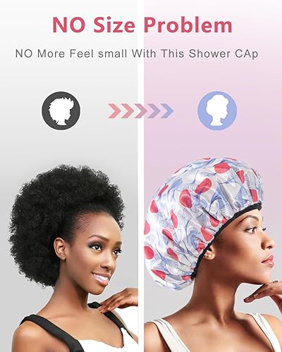 Miniatura 7 de Aquior Gorro de ducha con forro de rizo para mujer, gorro de ducha reutilizable, triple capa impermeable, extra grande para mujeres de pelo largo