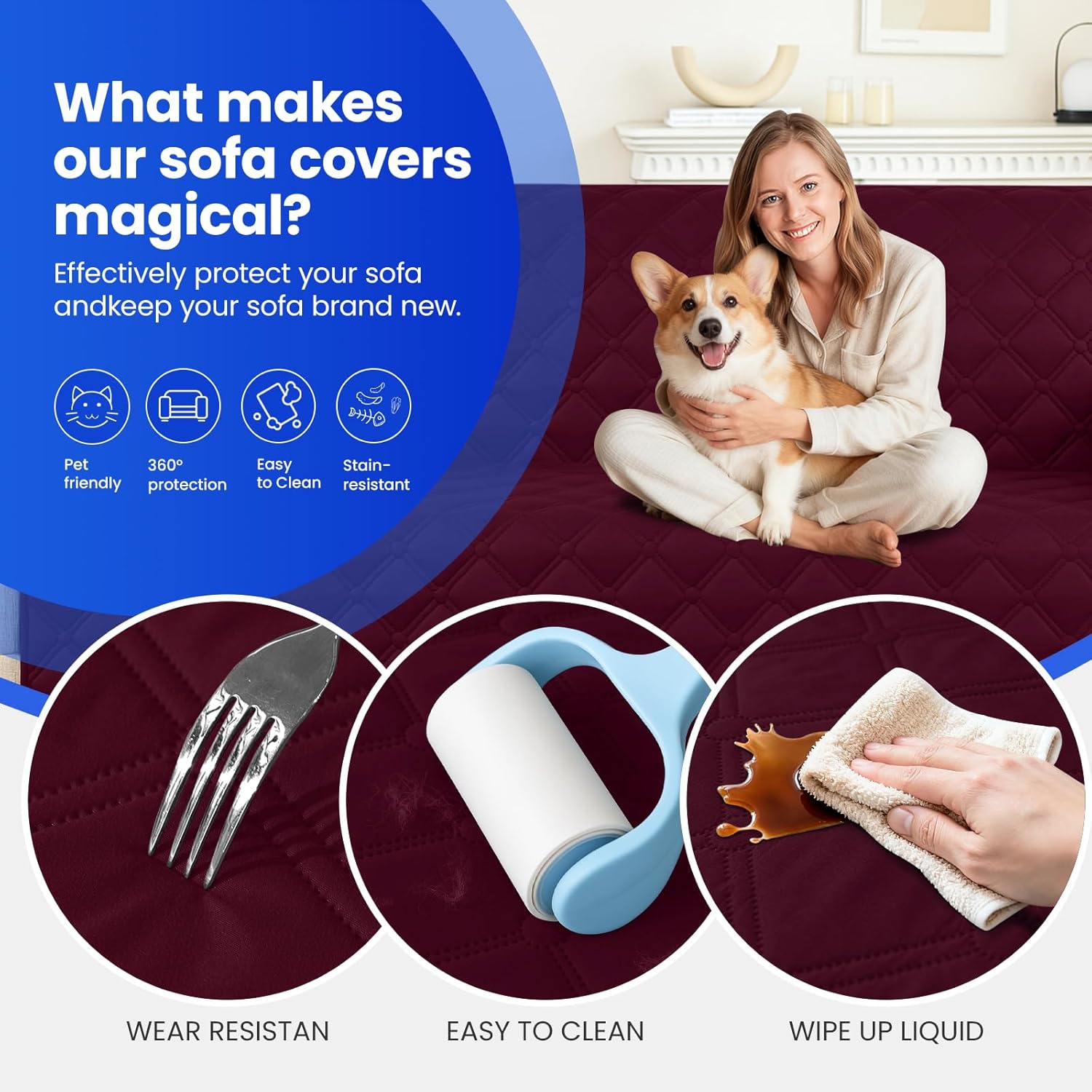 Waterproof Dog Blanket, Non-Slip Soft Pet Bed Cover, Couch Cover for Dogs Washable, Protects Sofa, Furniture, Crate, Car, Tear Resistant Leakproof Pet Blanket Christmas (52x82 Inch, Burgundy) - Image 6