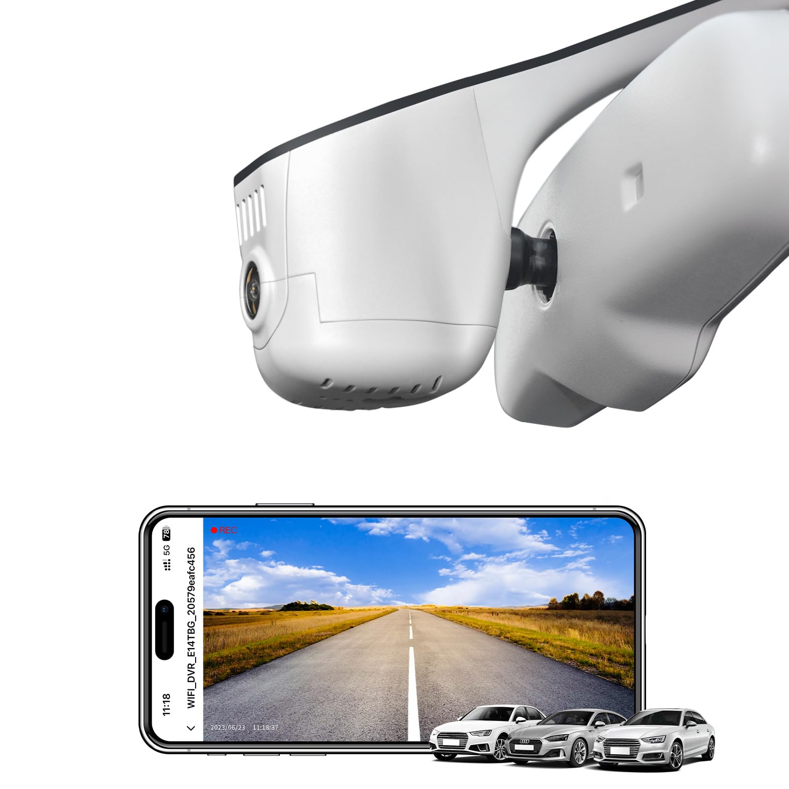 MANGOAL 4K+1080P Kamera samochodowa Przodu i Tyłu, Wygląd OEM Dash Cam, Dotyczy do Audi (Model C Szary), Nagrywanie w pętli, Czujnik G, WiFi & App, Łatwy w instalacji, Karta 128 GB