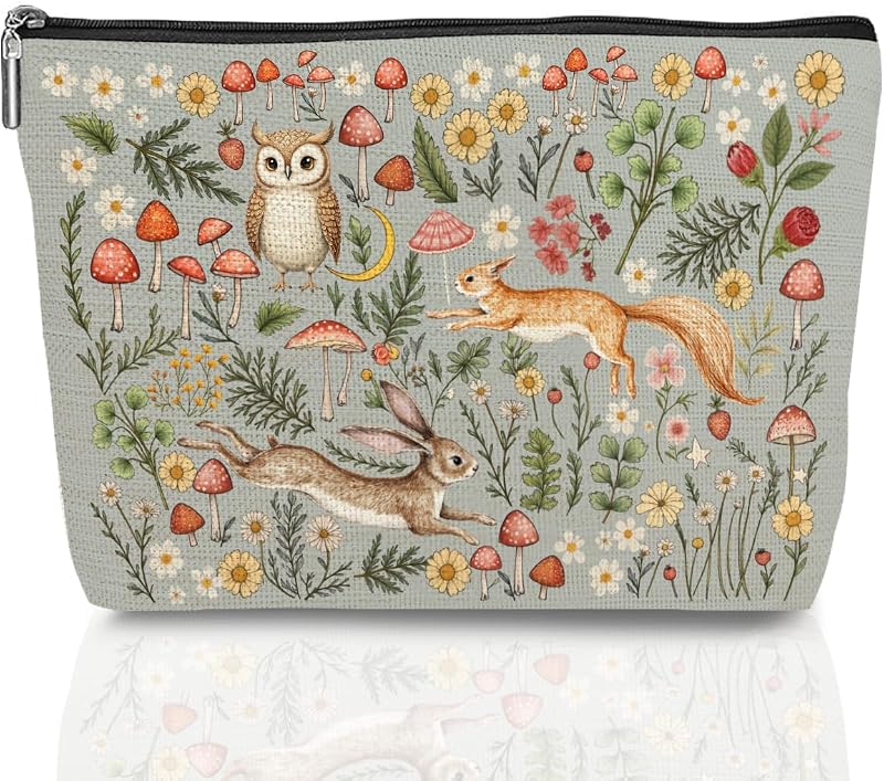 Necessaire retangular jeilink com estampa Green Orange Fox Friends e zíper metálico, 1 unidade