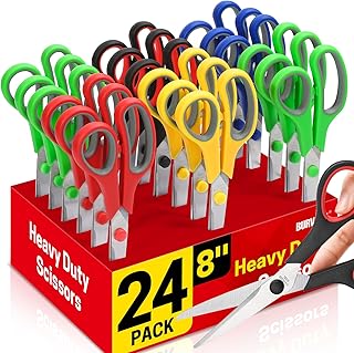 24-Pack 8" All Purpose Heavy Duty Sharp Scissors Bulk for Office School Home Stainless Steel Blades Safety Soft Grip Handles,Right/Left Handed Scissors