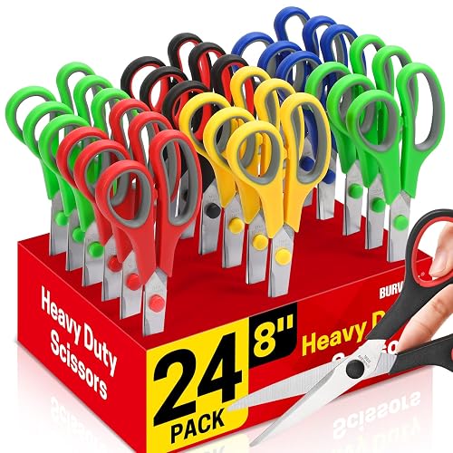 BURVAGY 24 Pack 8" Scissors All Purpose, Heavy Duty Scissors for Office | Scissors Bulk Multipurpose Comfort-Grip Sharp Adult Office Scissors Set Sewing Fabric Stainless Steel Blades, Right/Left Hand