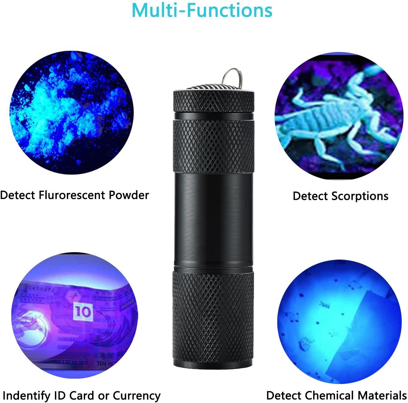 6 Pack UV Blacklight 9 LED Flashlight Torch Light Outdoors Etc (6 Pack)