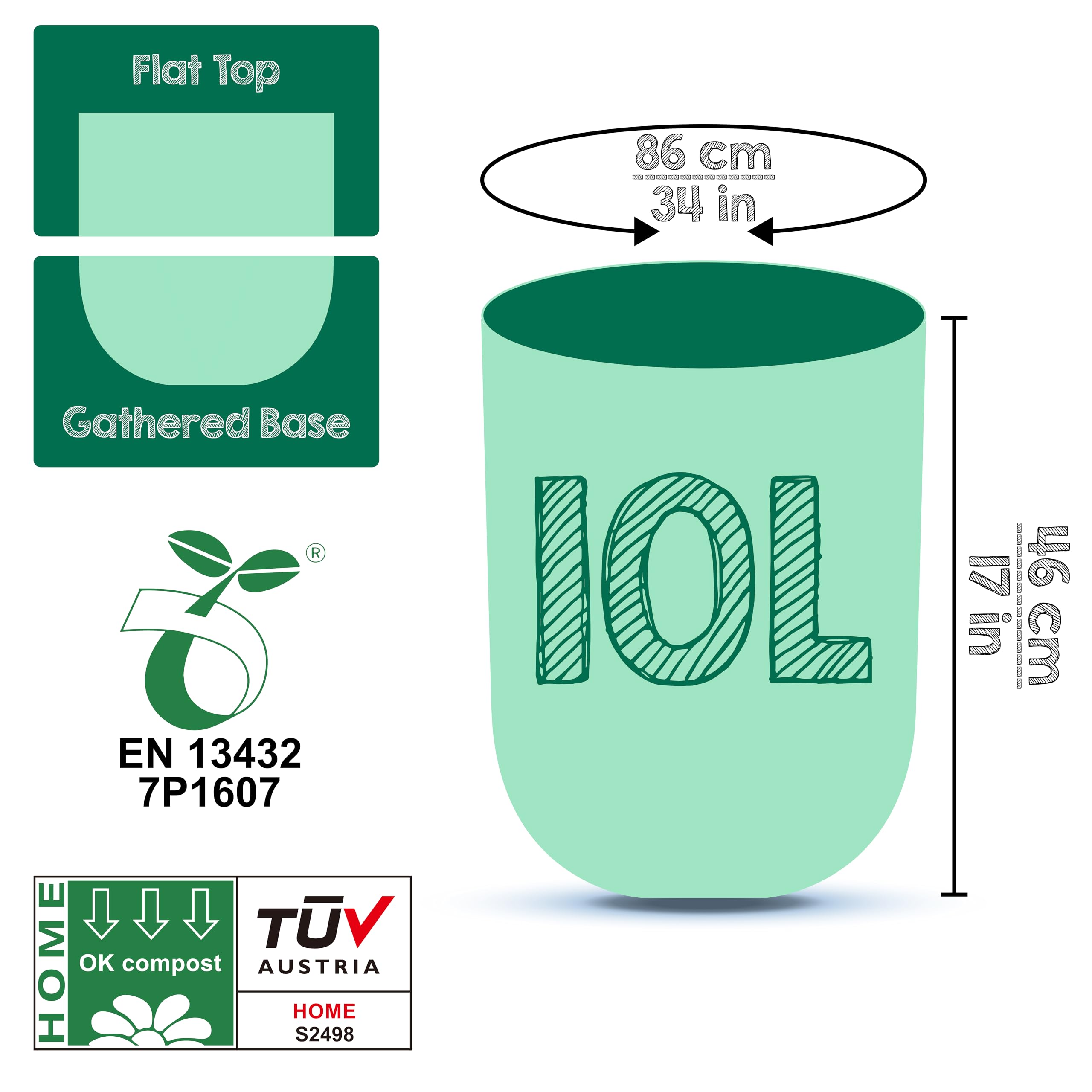 Greener Walker 100% compostabile biodegradabile 10L sacchi per Rifiuti Alimentari da Cucina-150 Sacchetti