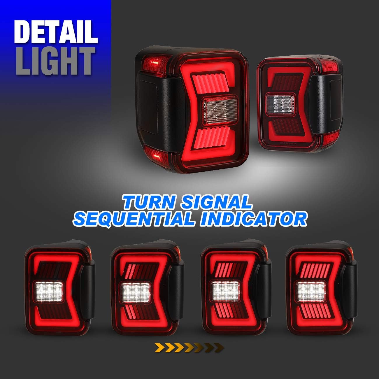 LED Tail Lights For 2019-2025 Jeep Gladiator JT Black Red Lens Sequential Turn Signal Tail Lights 1 Pair Rear Lamps Replacement