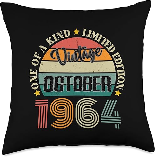 Vintage Birthday Retro Limited Edition Retro Gifts 60 Year Old Vintage October 1964 60th Birthday Retro Throw Pillow, 18x18, Multicolor