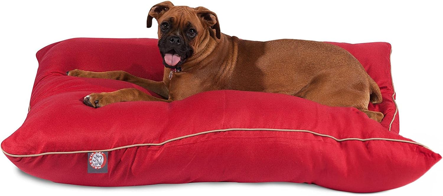 Majestic Pet Rectangle Large Dog Bed Washable – Non Slip Comfy Pet Bed – Dog Crate Bed Super Value Pillow Dog Bed – Dog Kennel Bed for Sleeping – Dog Bed Large Breed 46 x 35 Inch – Solid Red