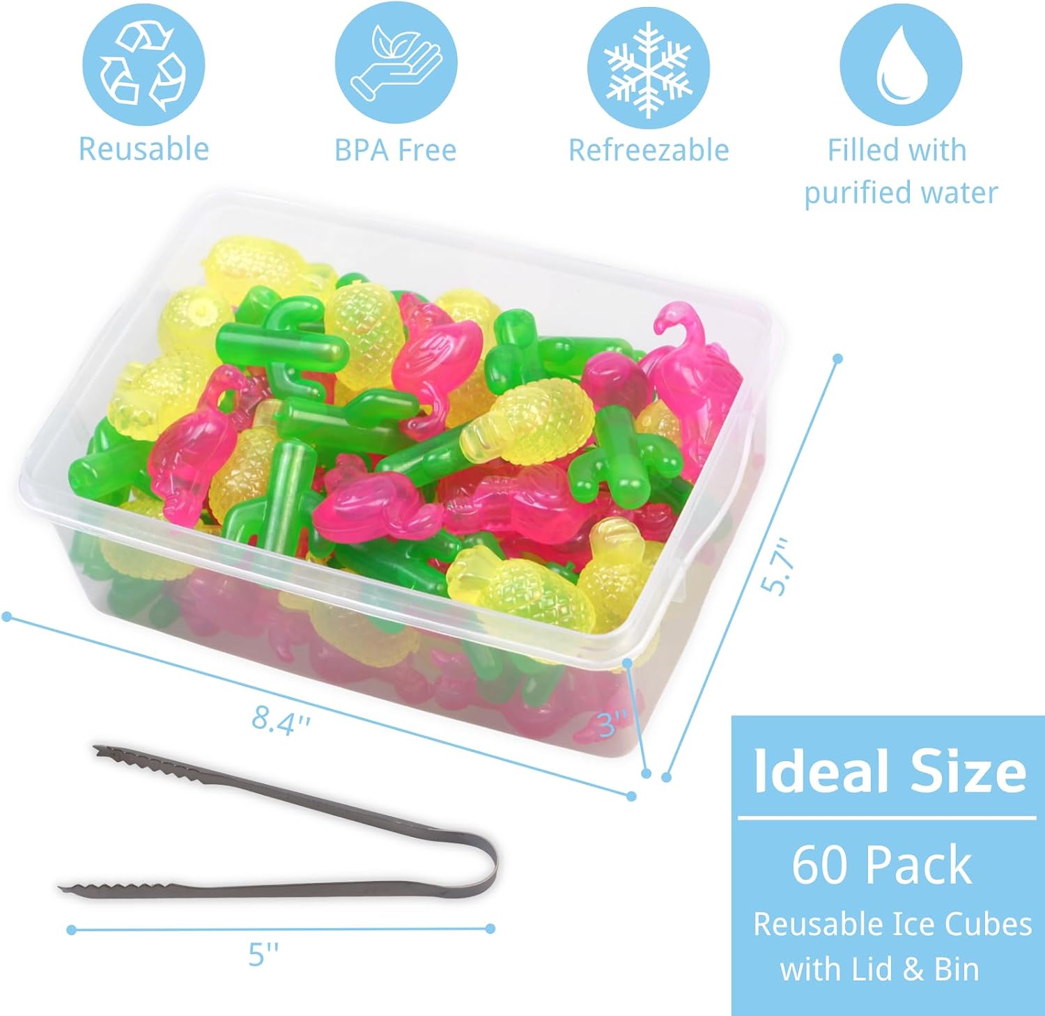 BYTTME Reusable Ice Cubes with Lid and Bin, 60 Pack Plastic Cubes for Drinks, BPA Free, Colorful Refreezable Ice for Coolers, Whiskey, Vodka, Coffee, Cocktails, Beer or Wine image 2