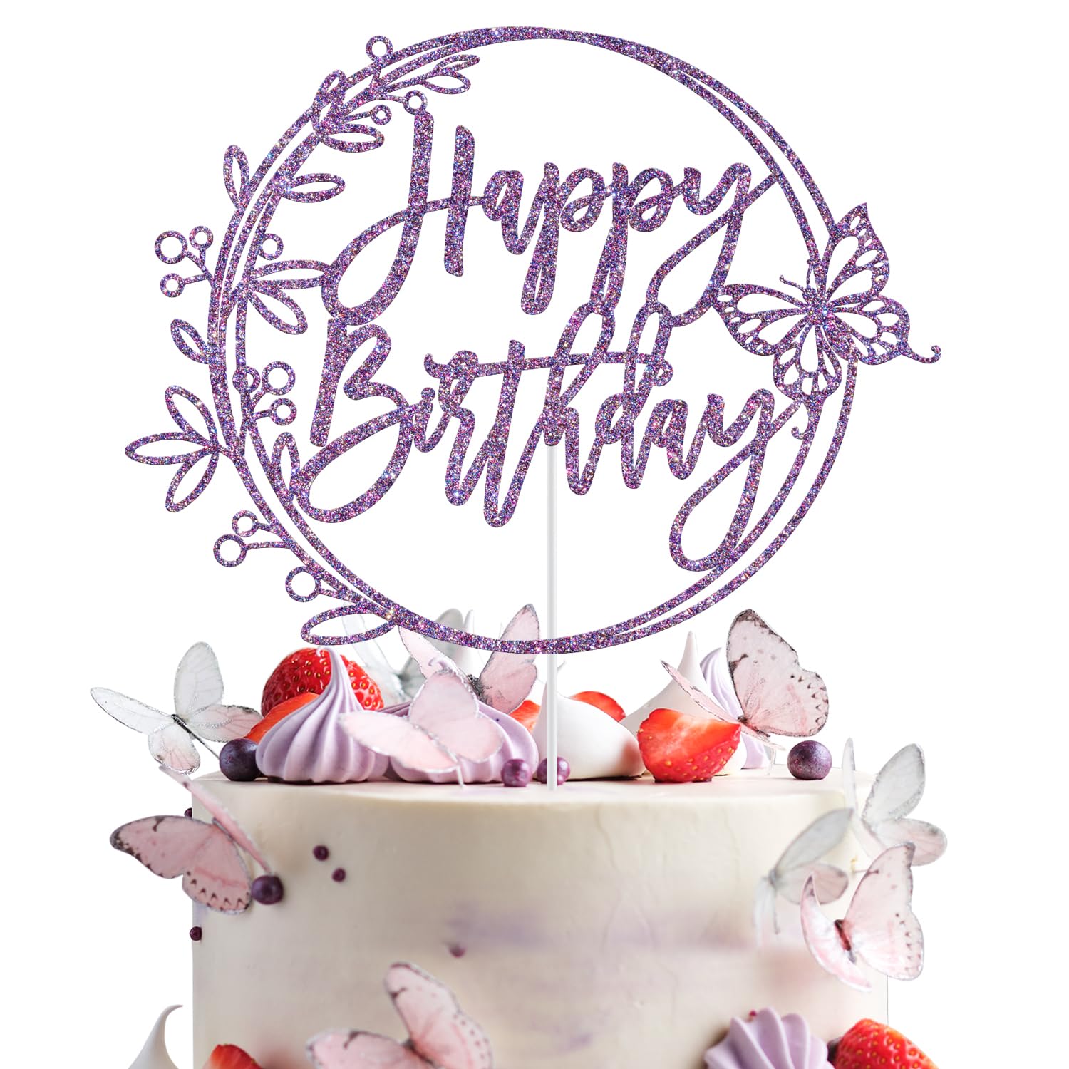 Happy Birthday Cake Topper Butterfly, Girls Women's Happy Birthday Cake Decorations, Butterfly Themed Bday Wedding Anniversary Baby Shower Party