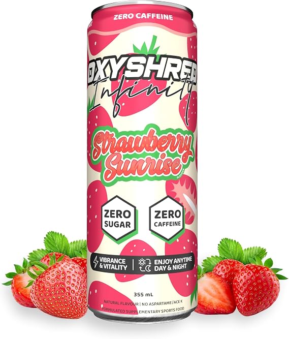 EHP Labs OxyShred Infinity Caffeine Free Energy Drink - Sugar Free Energy Drinks with L Theanine & Vitamins for Clean Energy, Focus & Mood Support - Zero Calories, Zero Carbs. Strawberry 12 Pack