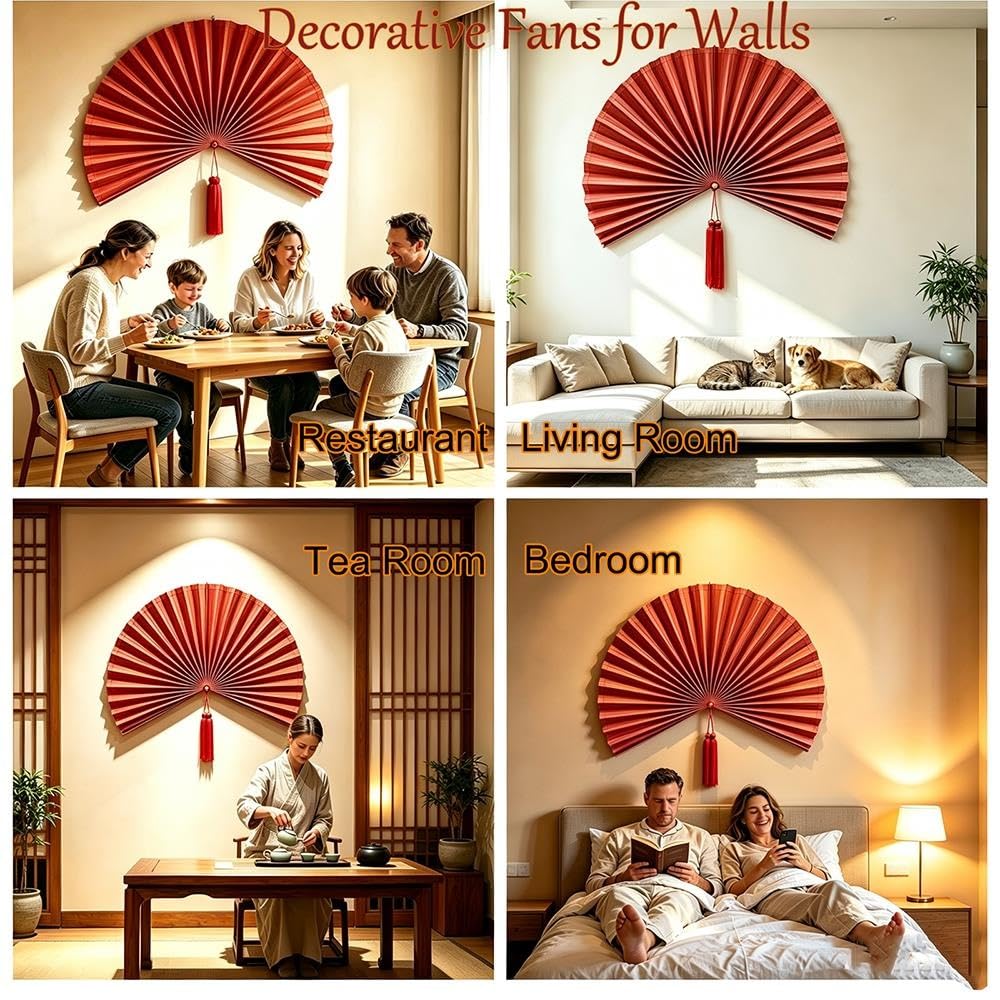 Abanico bambú colgante 40", decoración pared plegable