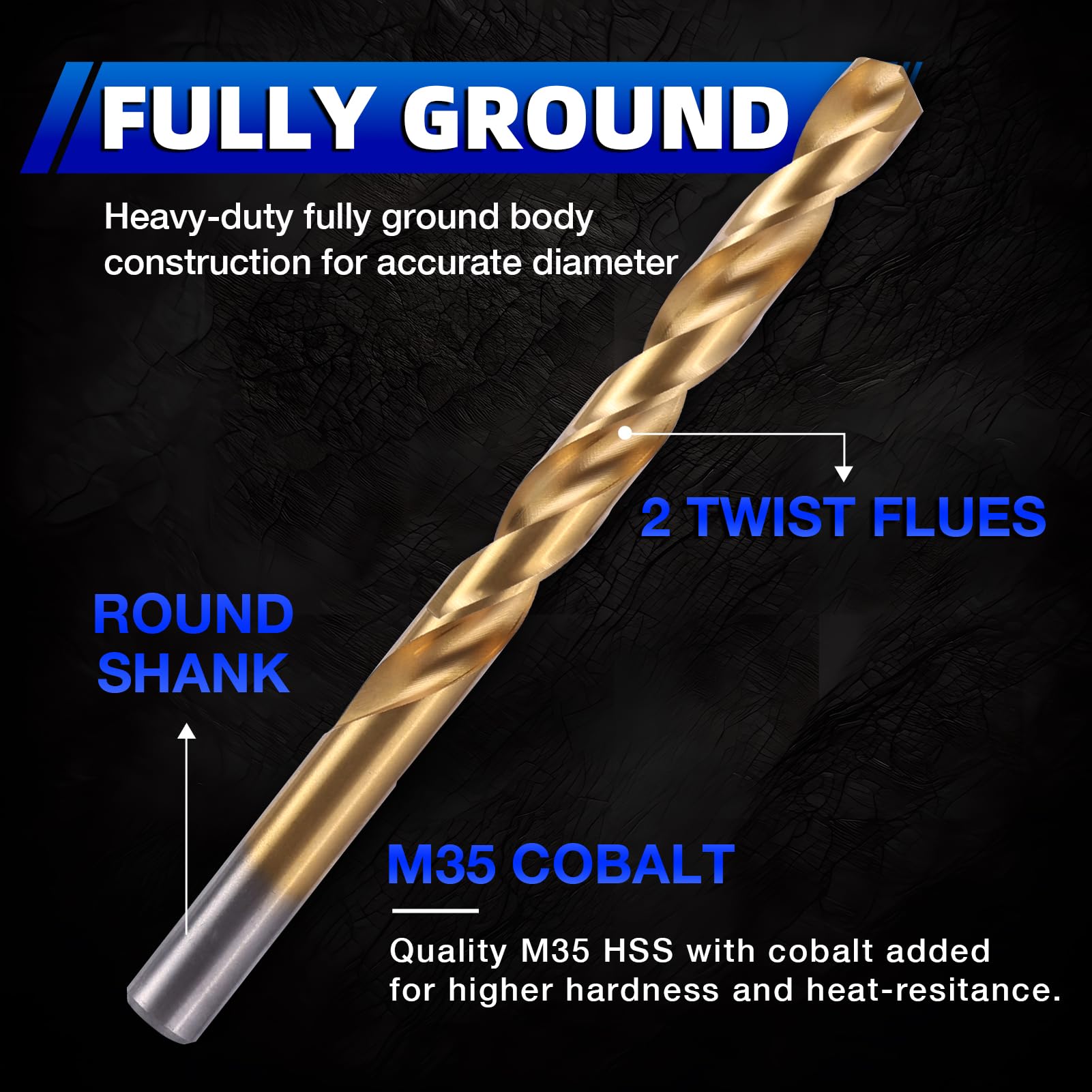 Cobalt Drill Bit Set 13Pcs 116-14 M35 Fully Grounded 5% Cobalt Bits for Hardened Metals Stainless Steel Cast Iron and Wooden Plastics with Index Storage Case product thumbnail 3
