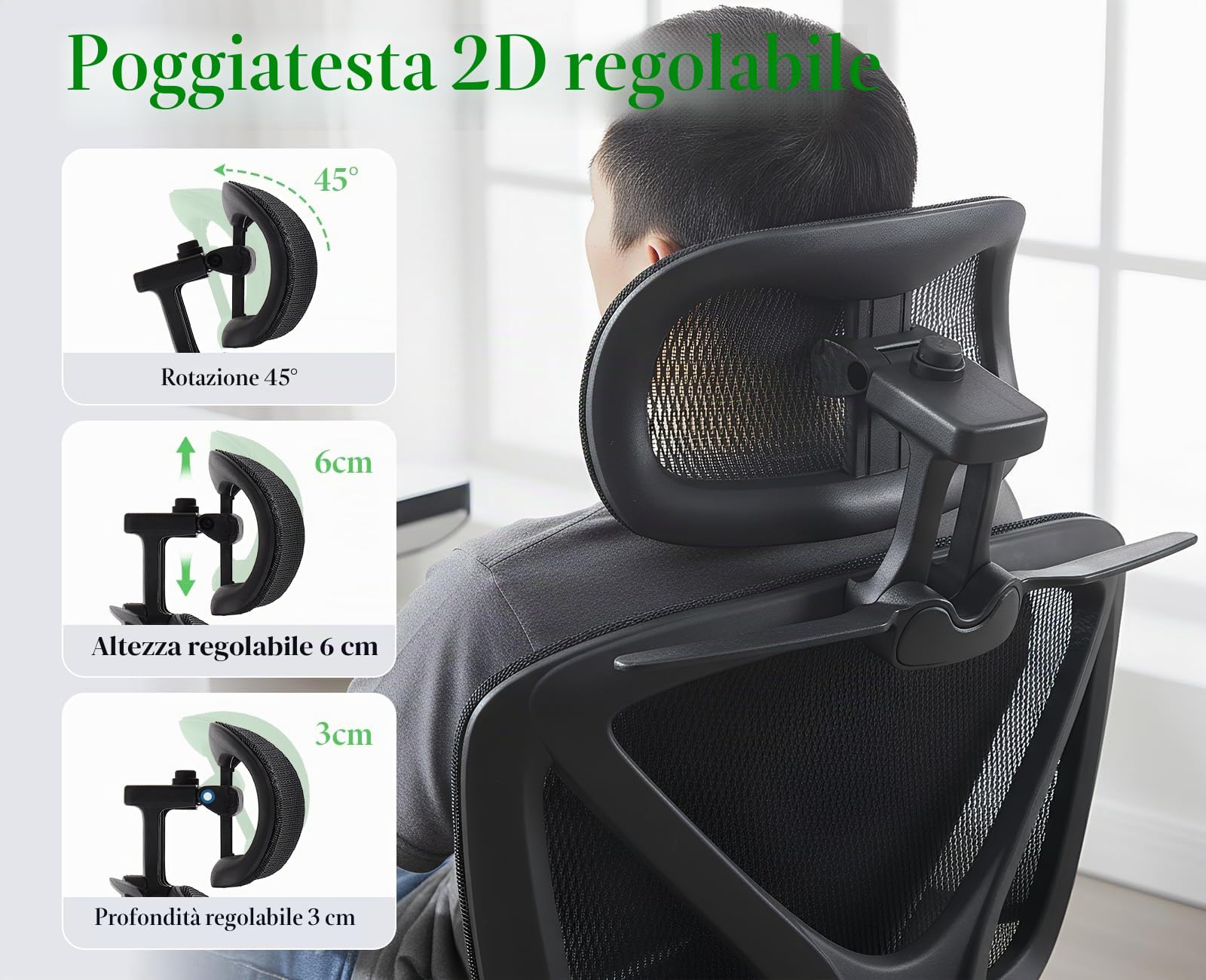 Sedia Ufficio con Supporto Lombare, Bracciolo Ribaltabile, Nero | Sedia Scrivania Ergonomica Poggiatesta, Sedia Gaming Traspirante e Regolabile per Casa
