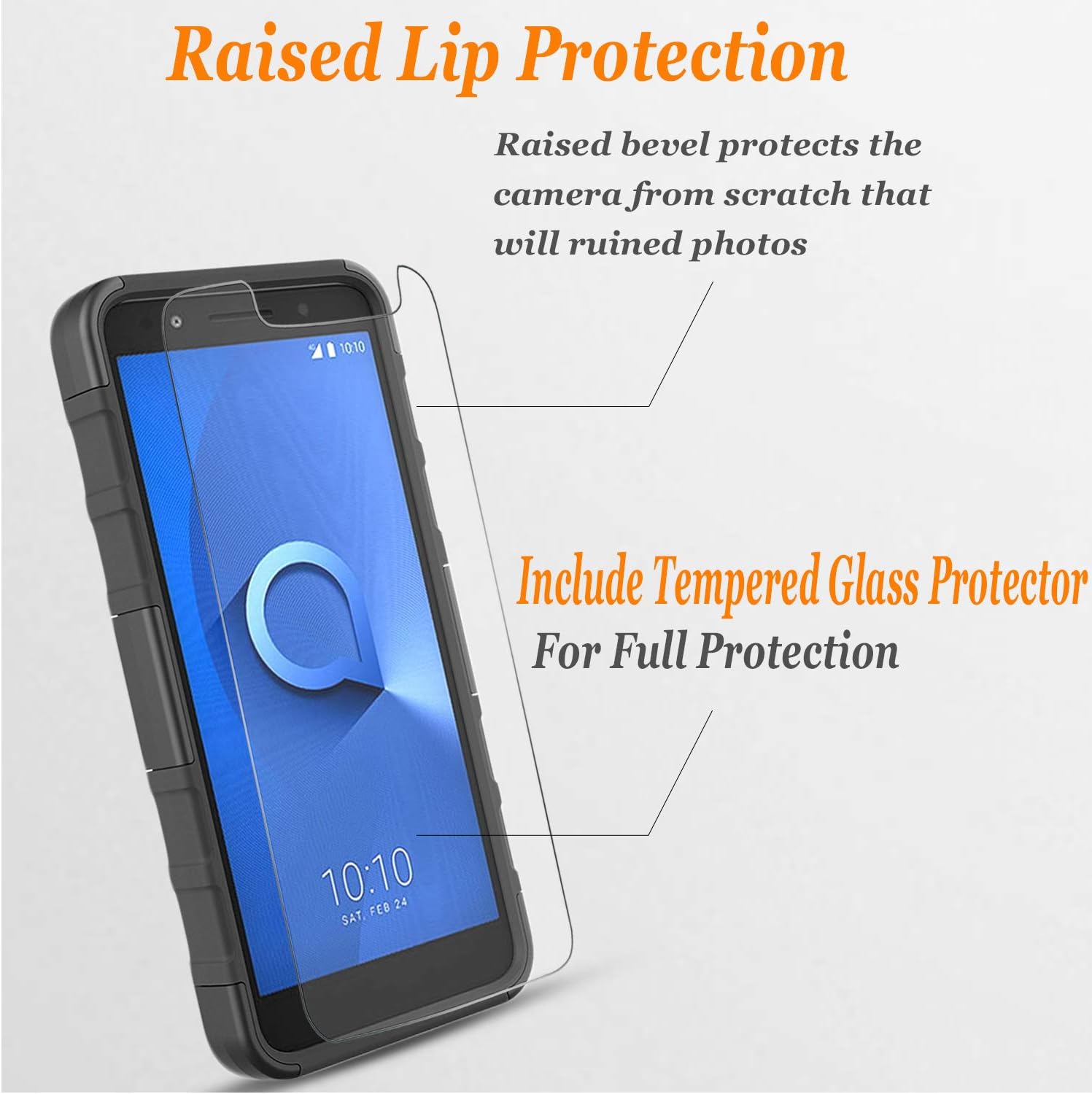 Alcatel Avalon V Phone Case, IdealXtra 5059R Case, 1X Evolve, TCL LX A502DL Case, with[Tempered Glass Screen Protector], Circlemalls Built-in Kickstand Belt Clip Heavy Duty Protective Phone Cover-Blk