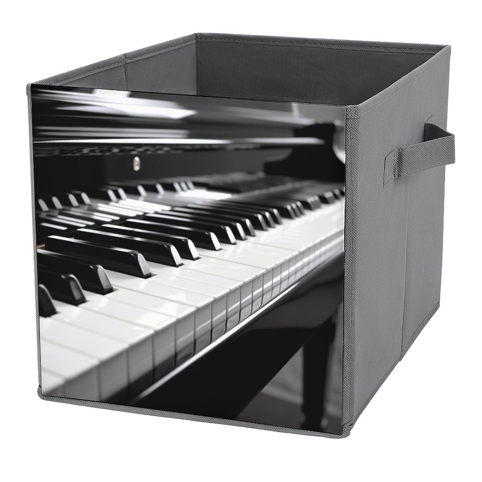 Bacs de rangement pliables clavier de piano noir et blanc avec poignées cuir