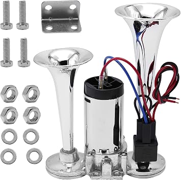 600DB Train Horn for Truck, Train Horns for Pickup Trucks, 12V Dual Trumpets Air Horn Kit, Boat Car Train Ship Van Speaker Silver