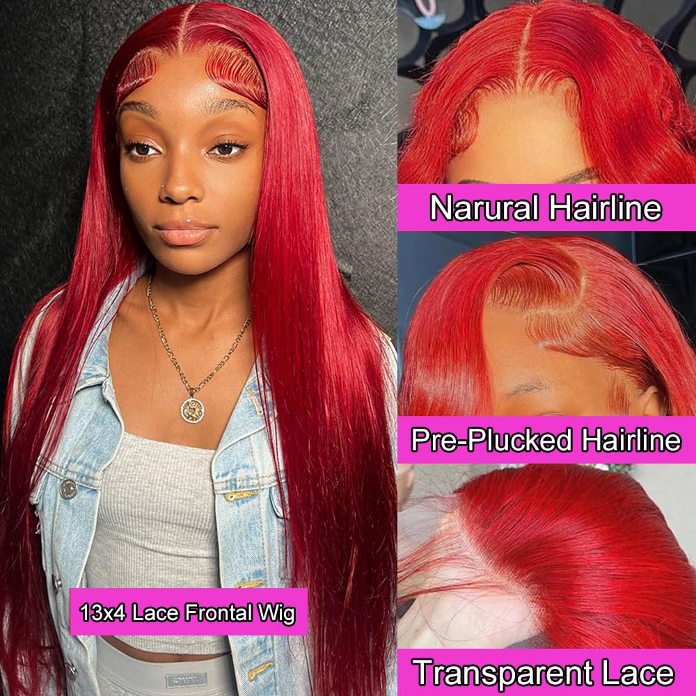 Red Lace Front Wigs Human Hair 20 Inch Straight 13x4 HD Hot Red Lace Front Wig Human Hair Wear and Go Glueless Wigs Pre Plucked with Natural Hairline Colored Hd Lace Frontal Wigs For Black Women