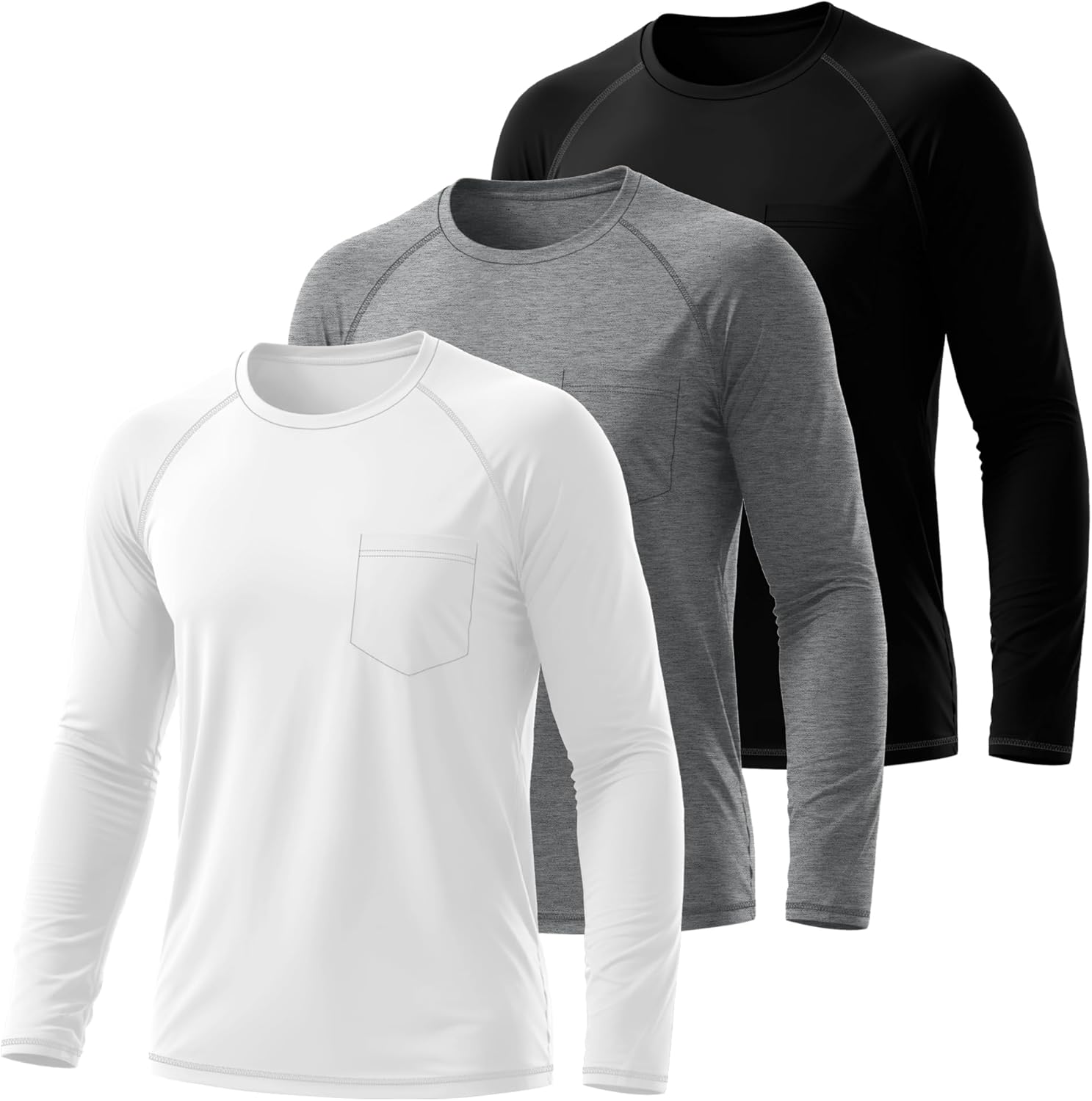 Neer 3 Pack Men's Big and Tall Shirts Long Sleeve Crew Neck Raglan Tops XL-7XL Plus Size Loose Casual Tees with Pocket - Image 3