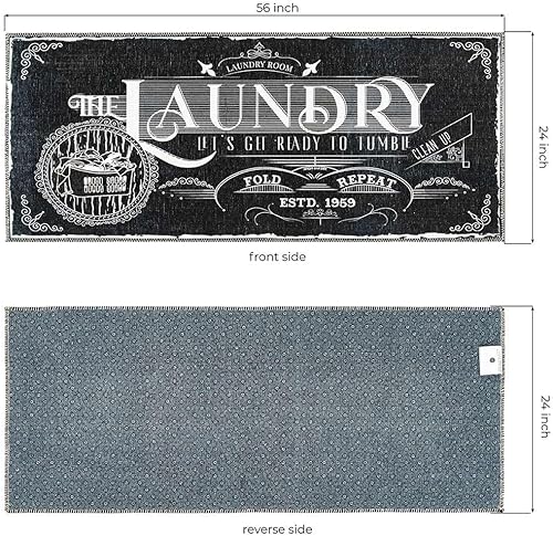 Miniatura 2 de Benissimo Alfombras de tejido suave, alfombra de lavandería de 24 x 56 pulgadas, 85% algodón, divertida, de goma antideslizante, lavable a máquina,