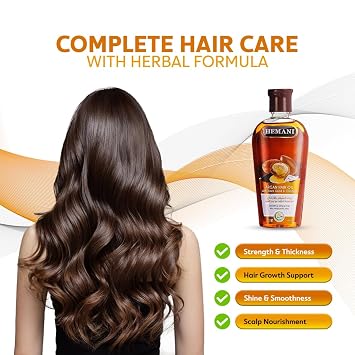 Hemani Argan Oil 200ml Zayt Arghan, Shemen Argan - Natural Hair Care Oil with Black Seed & Coconut Oil - Promotes Shine, Strength & Hair Growth - Moisturizes & Nourishes for Healthy Hair and Scalp