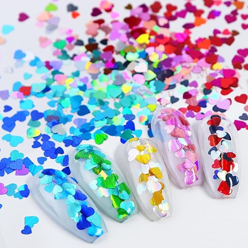 Miniatura 5 de Calcomanías holográficas 3D para arte de uñas con purpurina en forma de corazón, para el Día de San Valentín, diseño de uñas con purpurina para