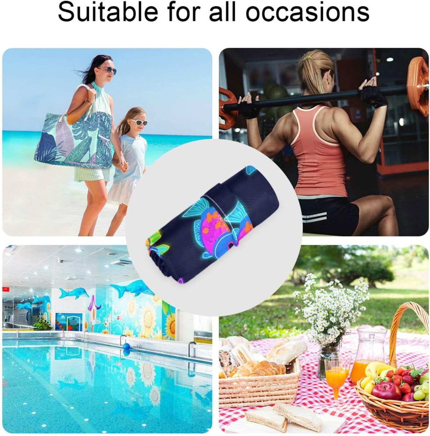 Summer Neon Tropical Fish Color reusable wet clothes bag 2 Pack travel essentials for flying with handles for beach, bathing