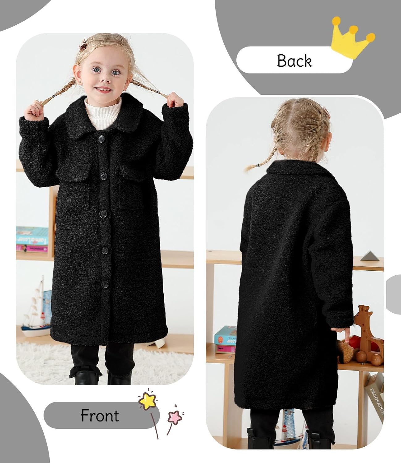 Long Coat for Girls Fleece Jackets 4-7 Years Knee-Length Lightweight Coats - Image 3