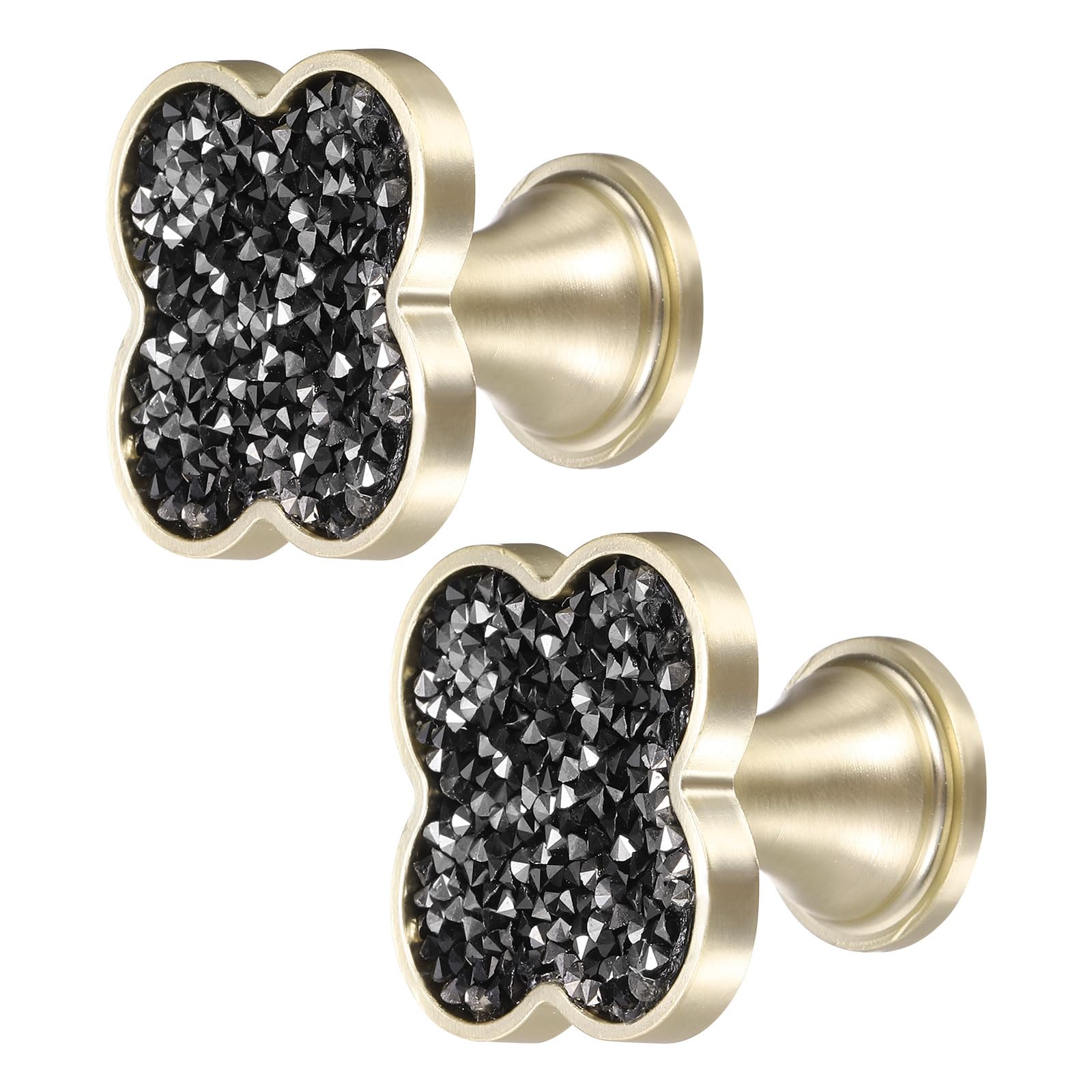 sourcing map 2Pcs Drawer Knobs, Zinc Alloy Decorative Four-Leaf Pull Handles with Screws for Furniture Dresser Wardrobe Cupboard, Crystal Black