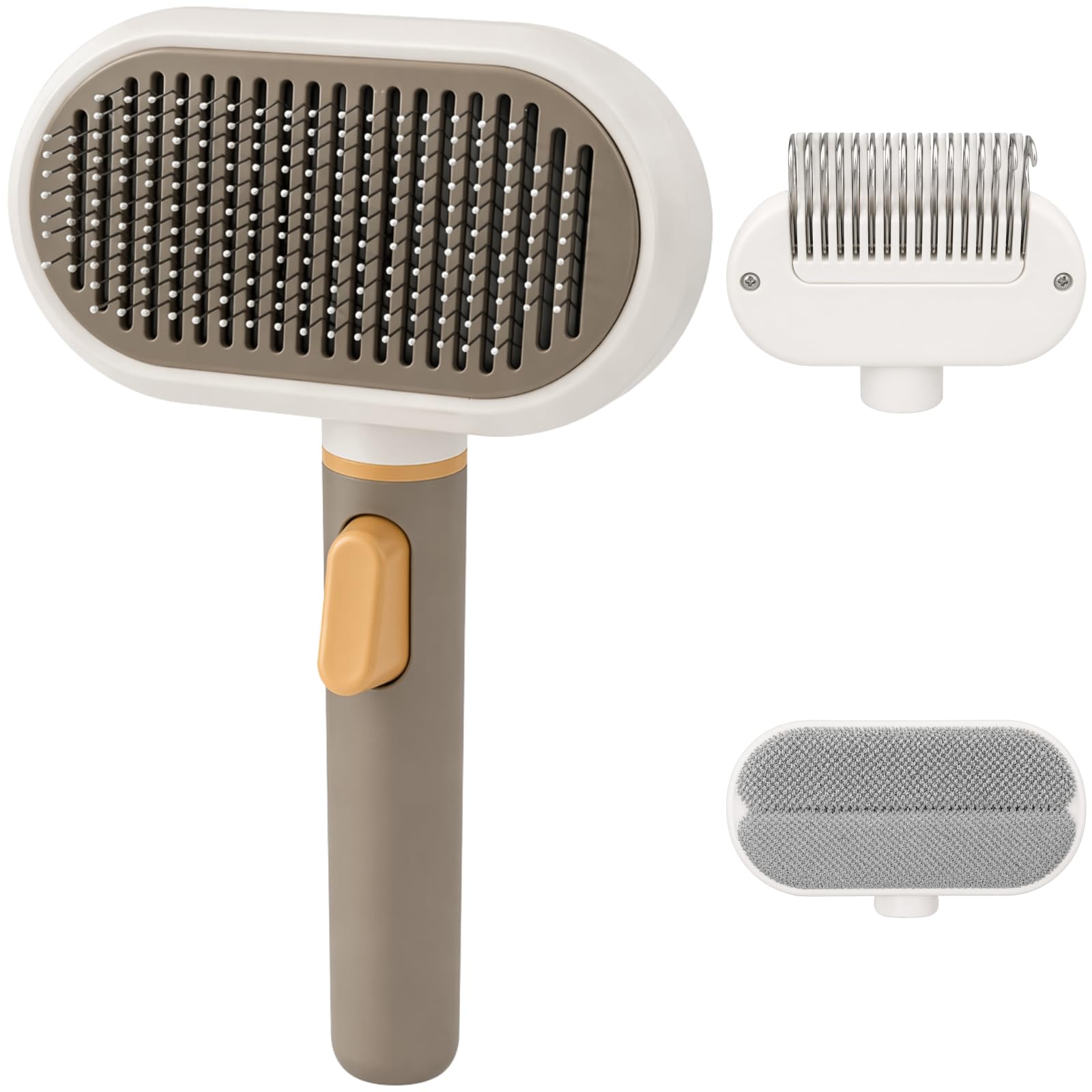 Brosse de toilettage 3 en 1 pour animaux de compagnie pour la perte de poils de chien et de chat avec bouton autonettoyant, outil de démêlage, peigne démêlant, tête pour poils longs et courts