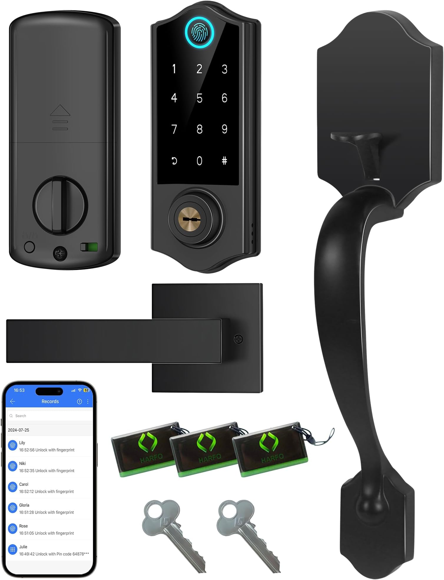 Fingerprint Smart Door Lock for Front Door with Handle Set, App Control, Keyless Entry Keyless Deadbolt, Digital Electronic Touchscreen Keypad, Auto Lock, Easy to Install, Black