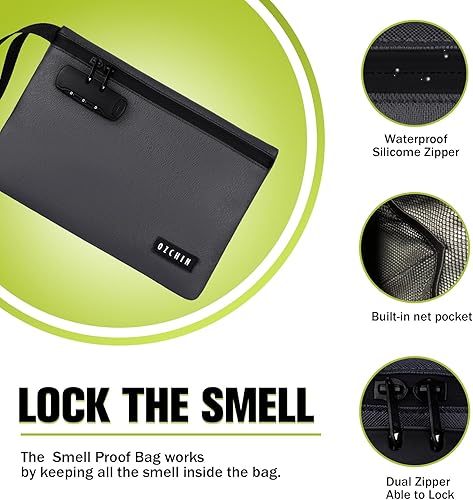 Miniatura 4 de OZCHIN Bolsa de almacenamiento con cerradura de combinación, bolsa de bloqueo con forro de carbono, funda impermeable con cerradura, gran regalo