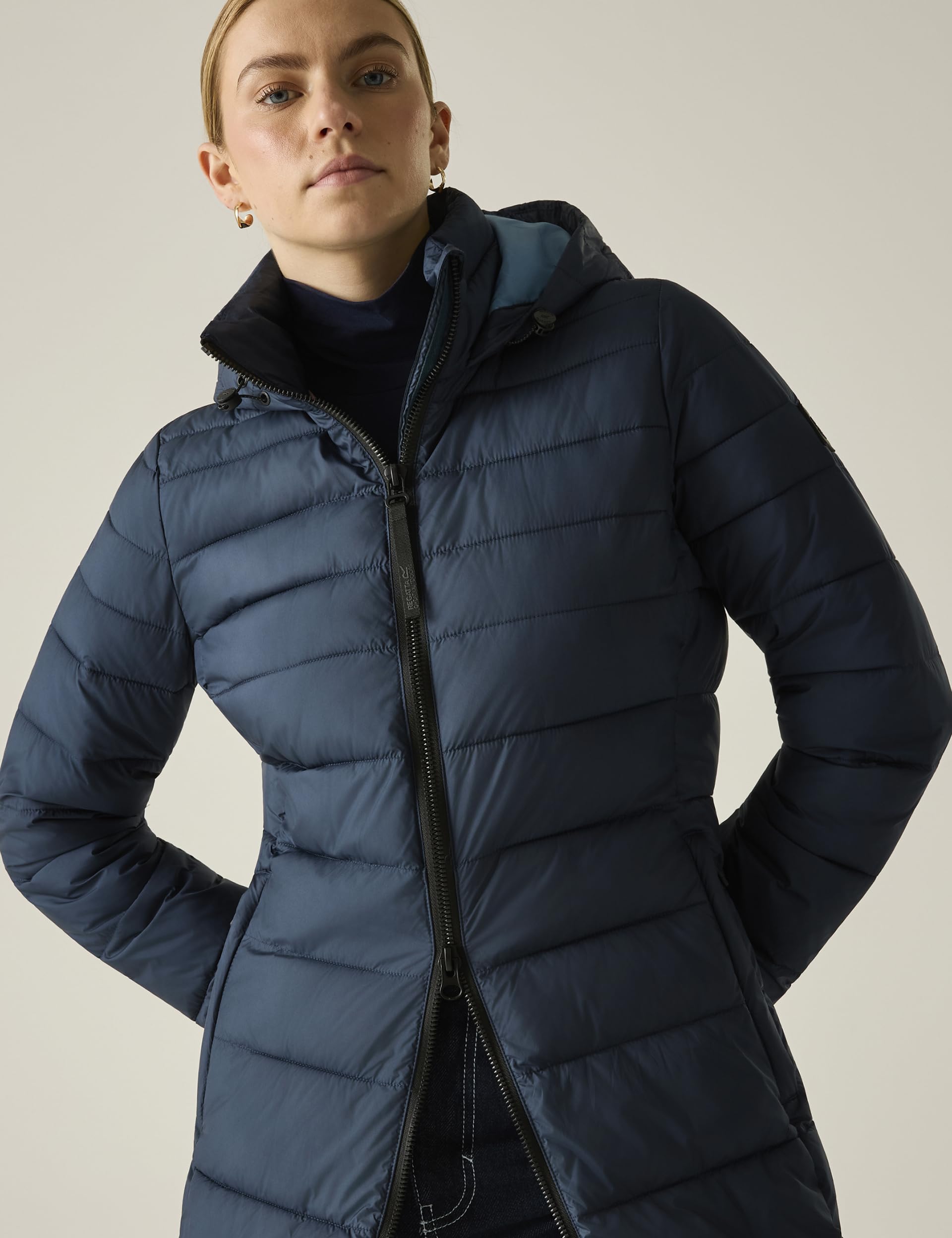 Regatta Women's Navy Hooded Amara Quilted Jacket In | Size: 20
