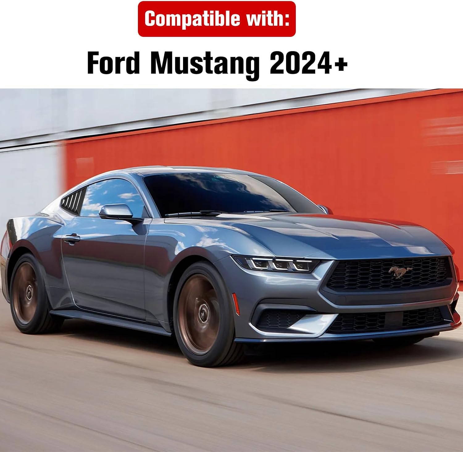 Side Window Louvers for Ford Mustang 2024 2025, ABS Sport Quarter Window Louvers GT Lambo Style Windshield Sun Shade Cover Vent, Exterior Trim Accessories, Matte Black, 2PCS