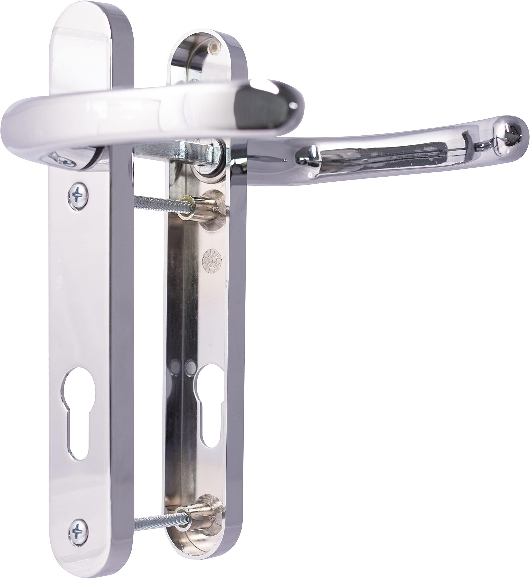 UPVC Door Handles Set - Polished Chrome - Lever/Lever - 92mm PZ (Centres) - 122mm Screw to Screw - Backplate 212mm X 34mm - UPVC Door Handle - Polished Chrome Replacement Handles - PVC Door Handle