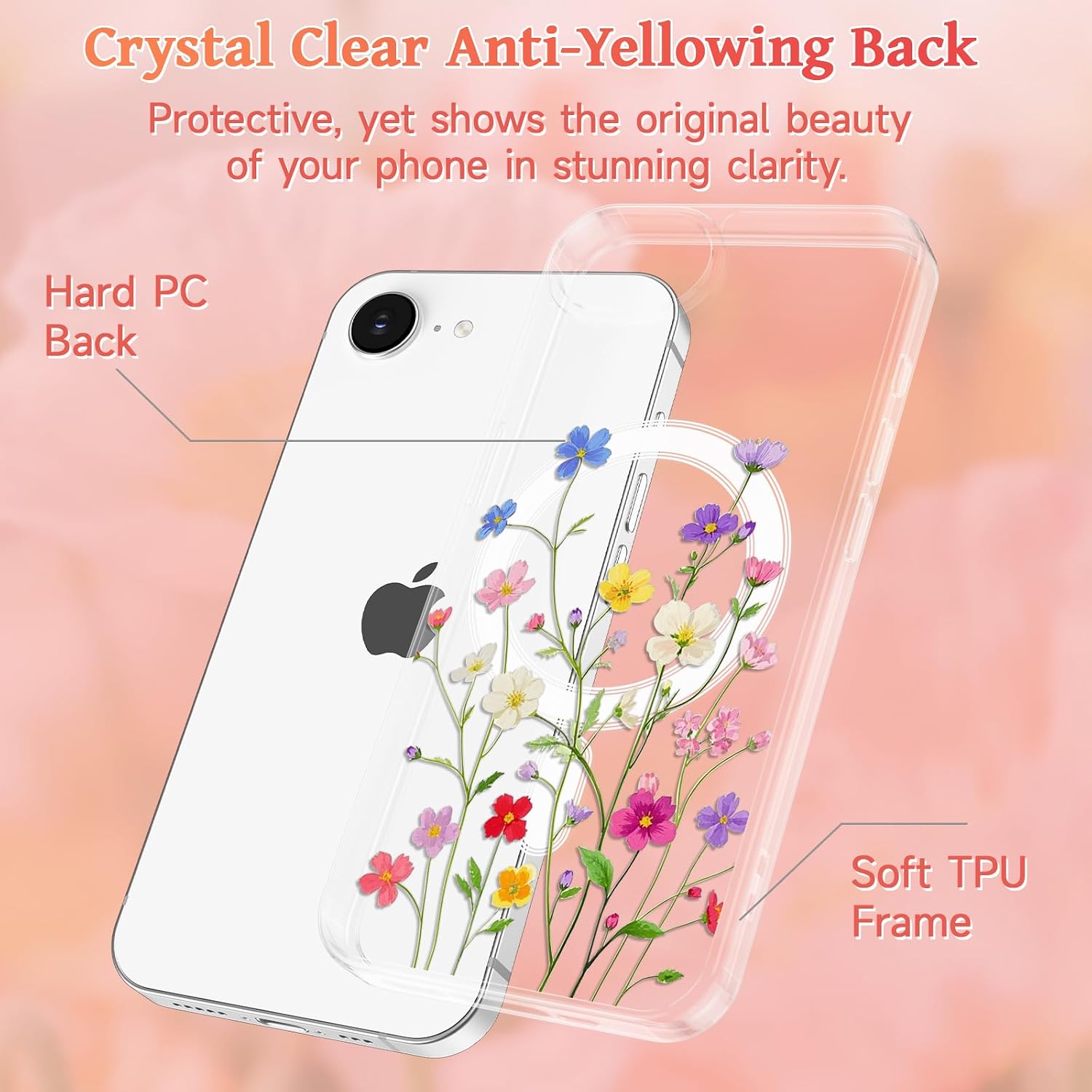EYZUTAK Magnetic for iPhone 17e/iPhone 16e Case Flower Clear, Flower Vine image 5