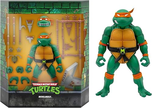 Super7 ULTIMATES! Teenage Mutant Ninja Turtles Michelangelo - 7 TMNT Action Figure with Accessories Classic Cartoon Collectibles and Retro Toys