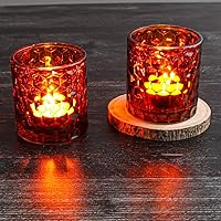 Vista 2 de Richland Juego de 12 portavelas votivo y candelita de cristal grueso ámbar